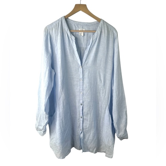 Sigrid Olsen Tops - SIGRID OLSEN Classic Light Blue Oversized Linen Chambray Blouse w/ Pockets XL